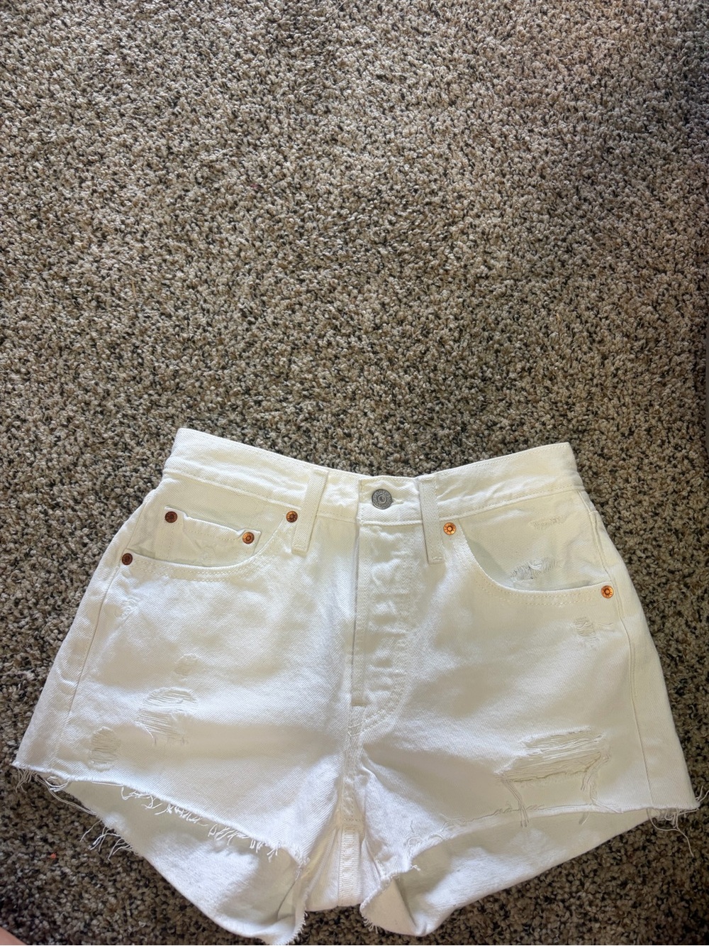Levi's White Distressed High-Rise Denim Shorts